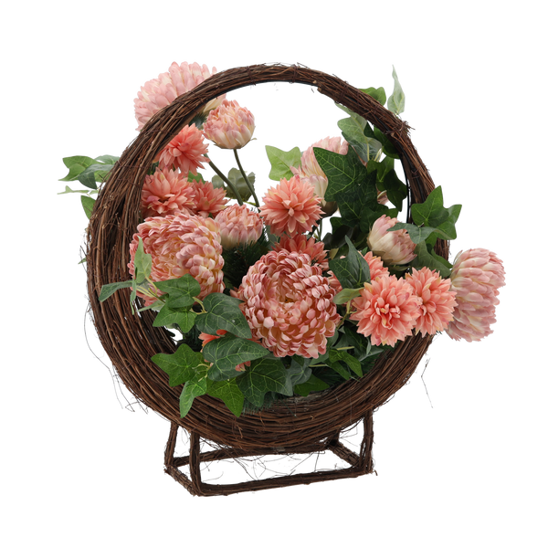 WREATH CH-26 (WIDTH 55CM, HEIGHT 55 CM) BROWN BASKET CHRYSANTHEMUM MIX COLOR