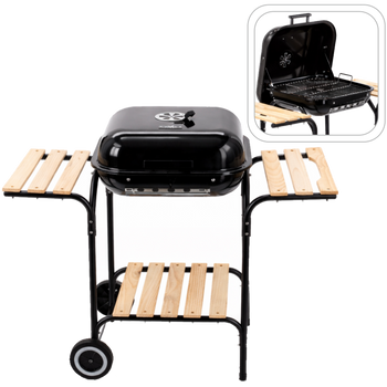 AMERICAN CHARCOAL BBQ WITH SIDE SHELVES AND WHEELS 96 x 45 x 75 CM