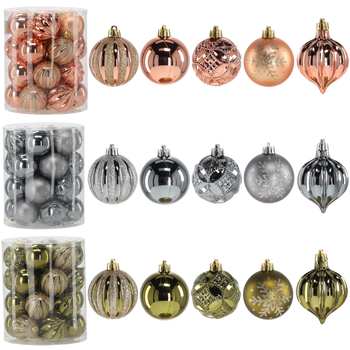 SET OF 26 BAUBLES 6 CM OLIVE/COPPER/GRAPHITE
