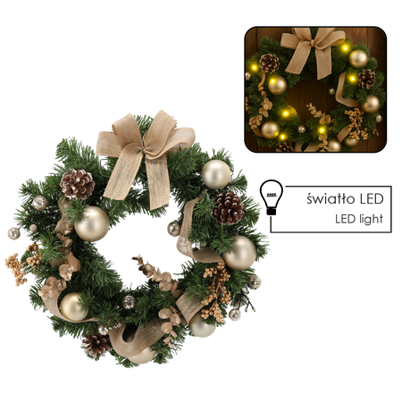 Coroană de Crăciun 15 LED 40 CM AURIE *0301