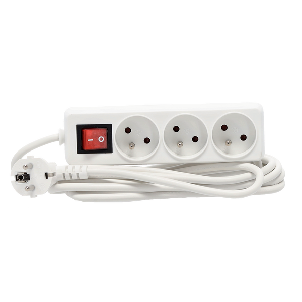 EXTENSION CORD POWER STRIP WITH SWITCH 3 SOCKETS 3M WHITE
