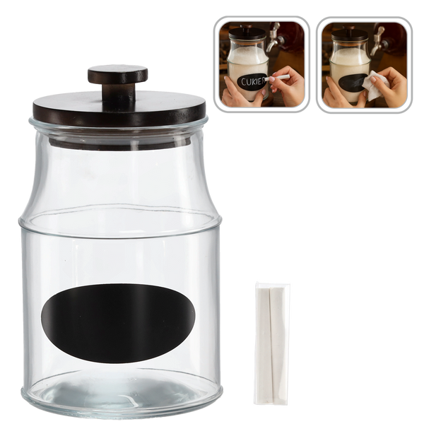 SKLENICE 2,6 L S DŘEVĚNÝM POKRYVEM, ETIKETOU NA PSANÍ A KŘÍDOU *0697