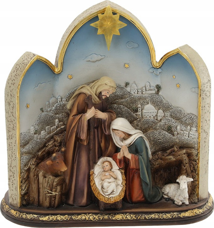 FIGURINĂ DE CRĂCIUN - FAMILIA SFÂNTĂ ÎN STAUL CU STEA LED 21 x 10 x 21 CM *6867