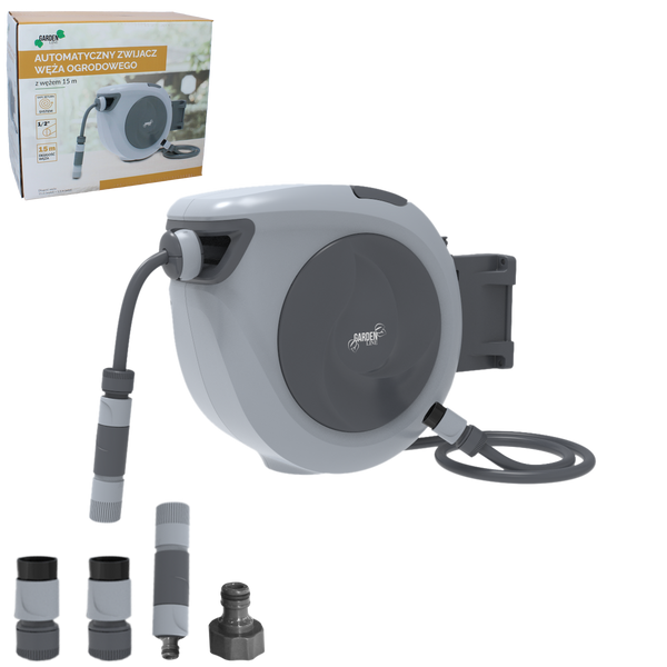 AUTOMATIC GARDEN HOSE REEL WITH HOSE - 15 M