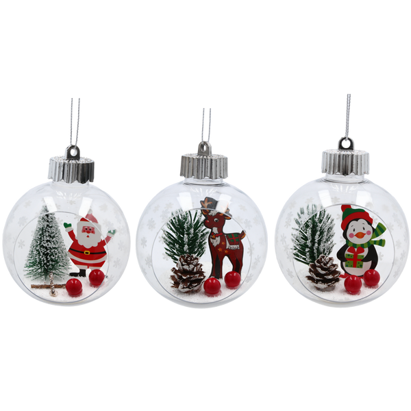 VÁNOČNÁ OZDOBA - SNEŽNÁ GUĽA 8 CM - PINGUIN / SOB / MIKULÁŠ *5409