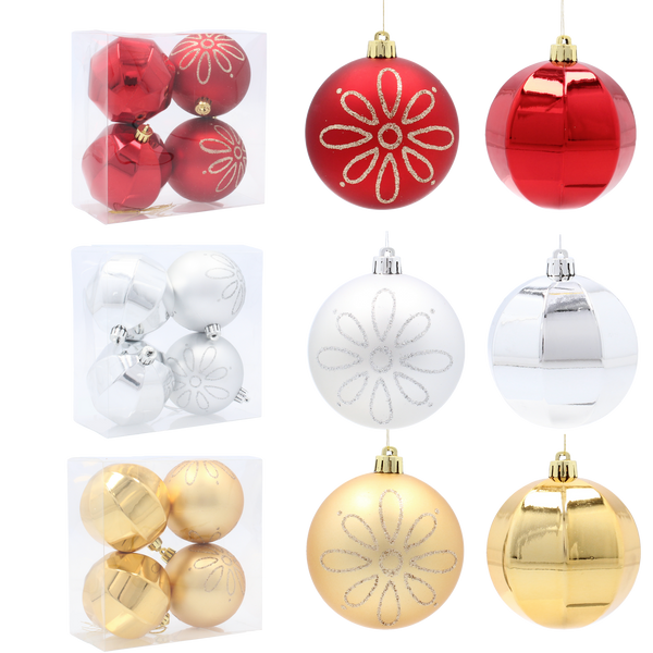 SADA 4 OZDOB NA VÁNOČNÍ STROMEK 8 CM ČERVENÉ/ZLATÉ/ŠEDÉ *0379
