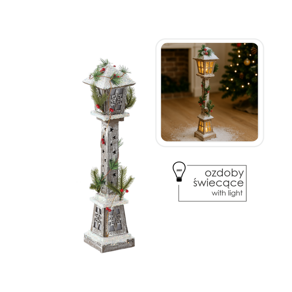 Vianočná drevená lampa so svetlami LED 13 x 13 x 60 CM *5232