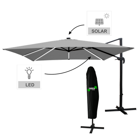 UMBRELĂ DE GRĂDINĂ 3 x 3 M GRI "ROMA" CU HUSĂ CU LED *1558