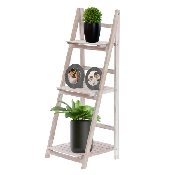 NATURAL/WHITENED LADDER SHELF WITH 3 SHELVES 42 X 39 X 109 CM