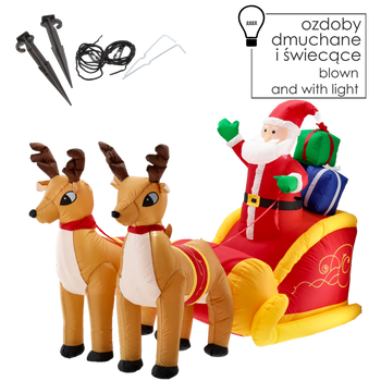 INFLATABLE SANTA ON SLEIGH WITH REINDEER LED 235 CM