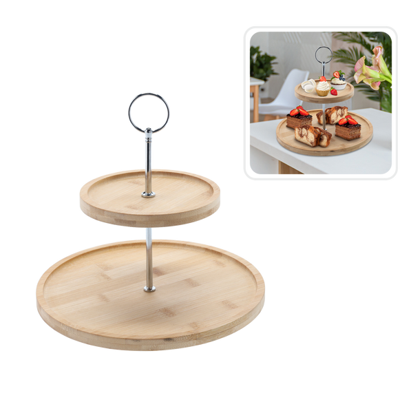 2-TIER BAMBOO-METAL TRAY 22X24 CM