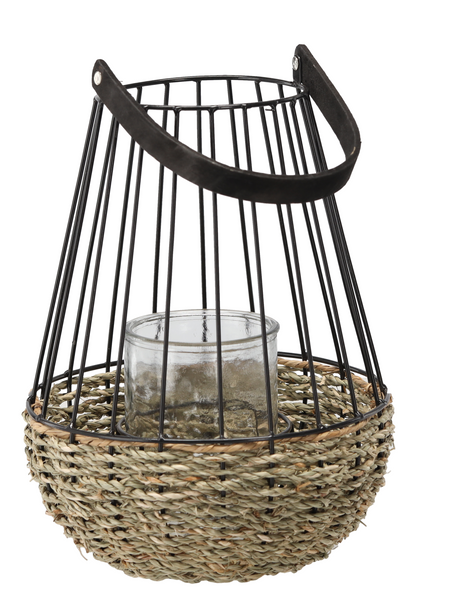 LAMPION METALOWY - CZARNO-BRĄZOWY 30/47 CM Z WKŁADEM SZKLANYM