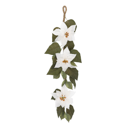 CHRISTMAS DECORATION - ARTIFICIAL GARLAND 90 CM WITH 3 FLOWERS WHITE