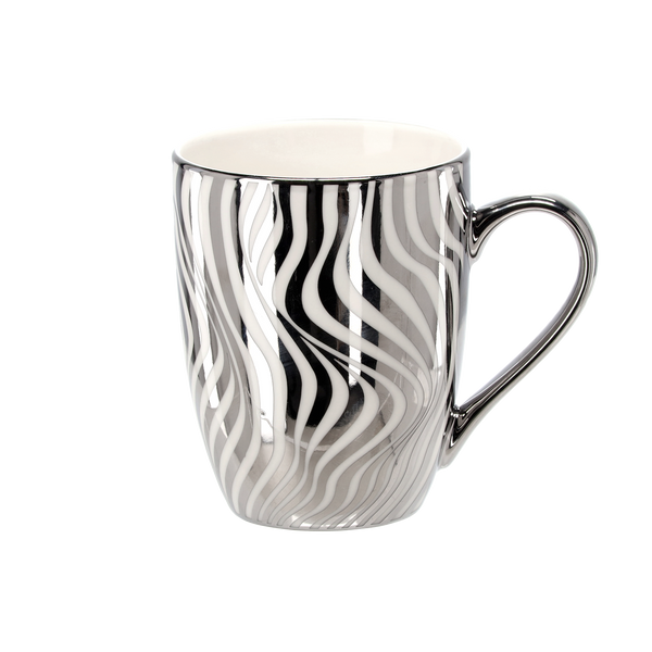 KÁVOVÝ HRNEK PORCELÁNOVÝ STŘÍBRNO-BÍLÝ 340ML MIX VZORŮ balení=12 ks *6219