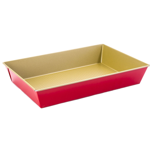 Plechová forma 30x11x7,5 cm s nelepivým ochranným povlakom zlatá červená *3528*