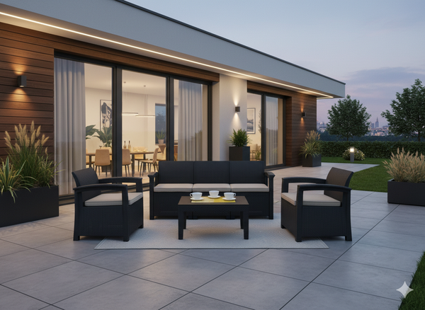 ZESTAW MEBLI OGRODOWYCH - ANTRACYT (2 FOTELE, STOLIK, DUŻA SOFA)