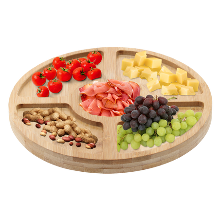 PLANȘEȚA DIN BAMBUCU PENTRU SERVIREA APERITIVELOR CU 5 COMPARTIMENTE 25x2CM *7224