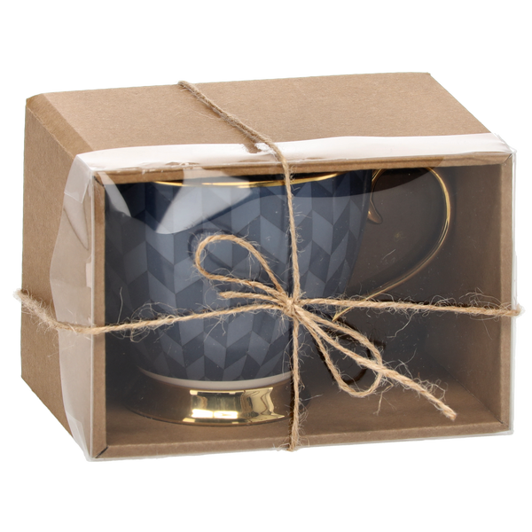 HRNČEK PORCELÁNOVÝ 445 ML NA NOŽIČKE MODRO/ZLATÝ MIX VZOROV balenie=1ks *7963