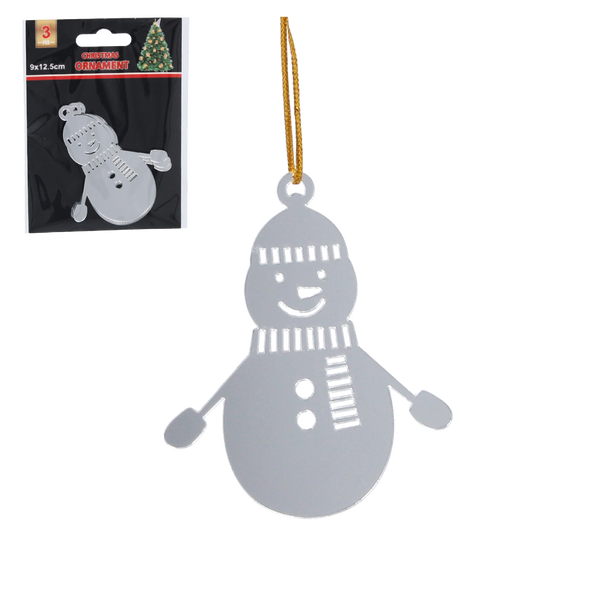 SET OF 3 CHRISTMAS TREE DECORATIONS - SILVER SNOWMAN 6,5 x 8 CM