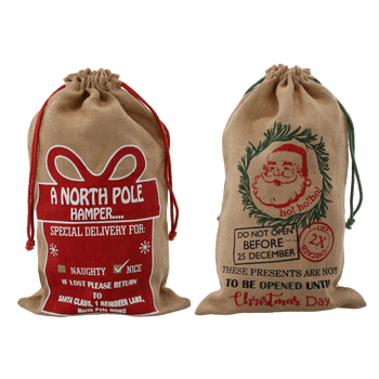 SACO DE CADOU CRĂCIUN. 39 x 65 CM DIN JUTĂ MIX DE MODELE ambalaj=24buc *4099