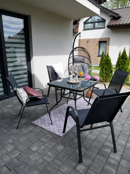 ZAHRADNÍ NÁBYTEK - 4 ŽIDLE + KULATÝ STÛL - ŠEDÝ *3514