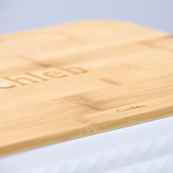 CHLEBAK SABIO - EMALIOWANY Z POKRYWĄ BAMBUSOWĄ 35 x 23 x 18,5 CM BIAŁY + 3 POJEMNIKI 11,5 X 11,5 X 12 CM *8848