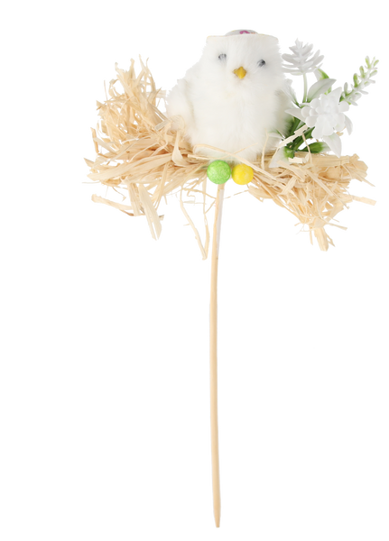 EASTER PICK DECORATION - CHICK ON STRAW 5 x 23 CM MIX 3 DESIGNS pack=12pcs
