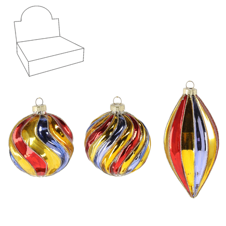 GLASS ORNAMENT - COLORED STREAMERS MIXED PATTERNS