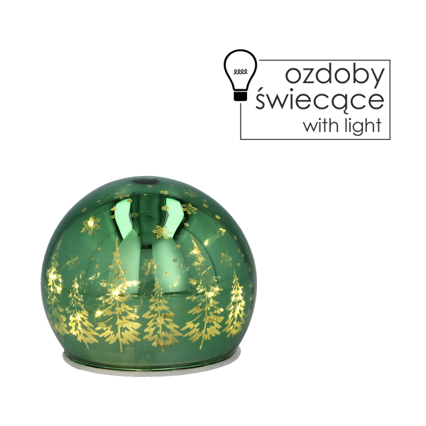 OZDOBY VÁNOČNÍ - SKLENĚNÁ KULIČKA LED ZELENÁ 10 CM *1280