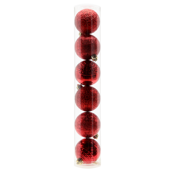 SET OF 6 BAUBLES 6 CM RED/GOLD/SILVER (TUBE)