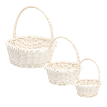 ZESTAW 3 KOSZYKÓW RATTANOWYCH Z RĄCZKĄ – BIAŁY