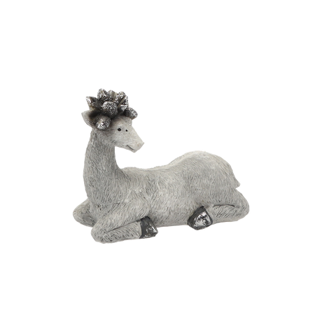 FIGURKA BOŽONÁŘ. – RENIFER LEŽÍCÍ ŠEDÝ 17,5 x 8,5 x 15 CM balení=4 ks *5180
