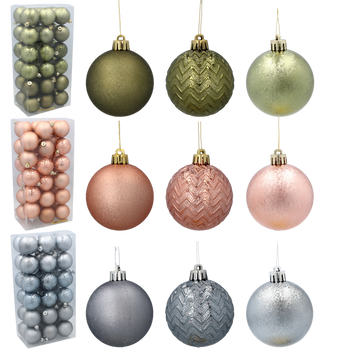 SET OF 36 BAUBLES 6 CM OLIVE/COPPER/GRAPHITE MIX DESIGNS