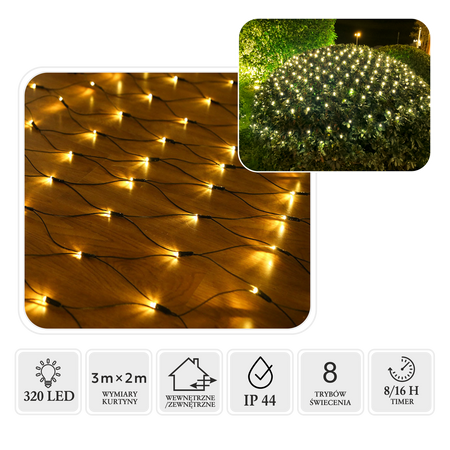 KURTYNA SIATKA LED 320L CIEPŁY BIAŁY 3 x 2 M WEWN/ZEWN *1704