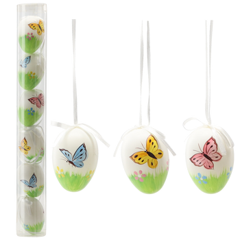 SET OF 6 EASTER EGGS 6 CM WITH BUTTERFLIES COLOR MIX TUBE