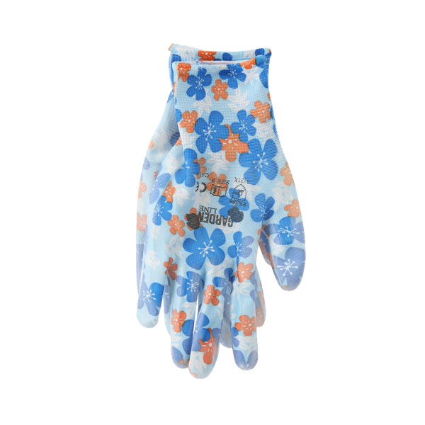 OCHRANNÉ RUKAVICE "9" ÚPLET S KVETINOVÝM VZOROM Z POLYESTERA POTIAHNUTÉ POLYURETÁNOM balenie=12 ks *6959