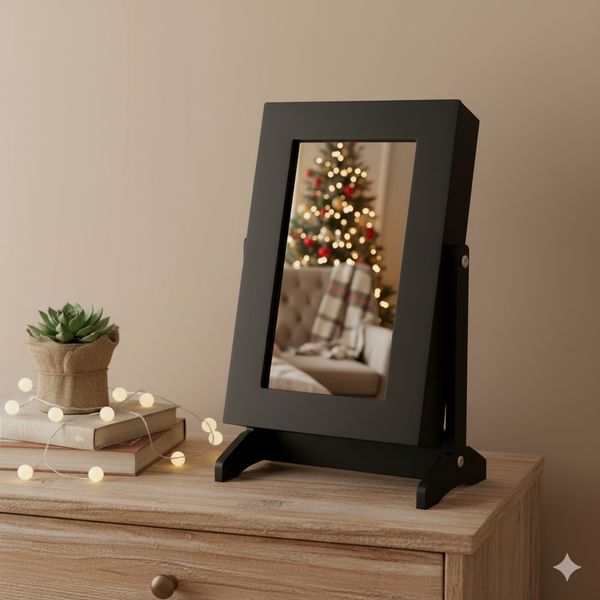 SZAFKA NA BIŻUTERIĘ Z LUSTREM CZARNA 21 x 15 x 35 cm *8072