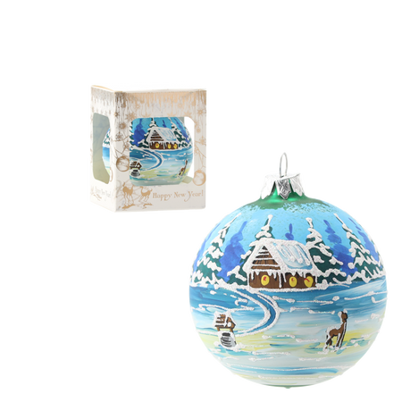 BOMBKA SZKLANA NIEBIESKA 8 CM PEJZAŻ *6181