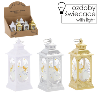 VÁNOČNÍ LAMPION 5,2 x 5,2 x 12,5 CM S LED NÁSADOU STŘÍBRNÝ/ZLATÝ/BÍLÝ S ANDĚLEM disp=12ks *2577