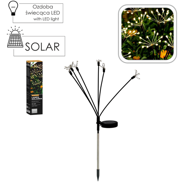 SOLÁRNÍ SVÍTIDLO H 70 CM OHŇOSTROJE 60 LED TEPLÁ BÍLÁ *4750