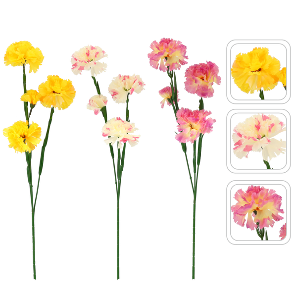 ARTIFICIAL BRANCH - CARNATION WITH THREE FLOWERS 67 CM ASSORTED COLOURS
