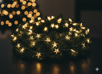 LANȚ DE LED CU STELE 20 LED PE BATERII CU DECORAȚIUNI AURII pachet=20buc *0184