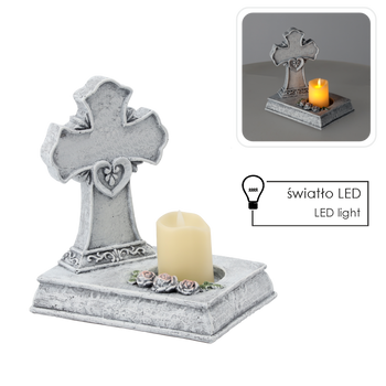 FIGURA KRZYŻ ZE ŚWIECZKĄ LED 22,5 X 14 X 21,5 CM *8769