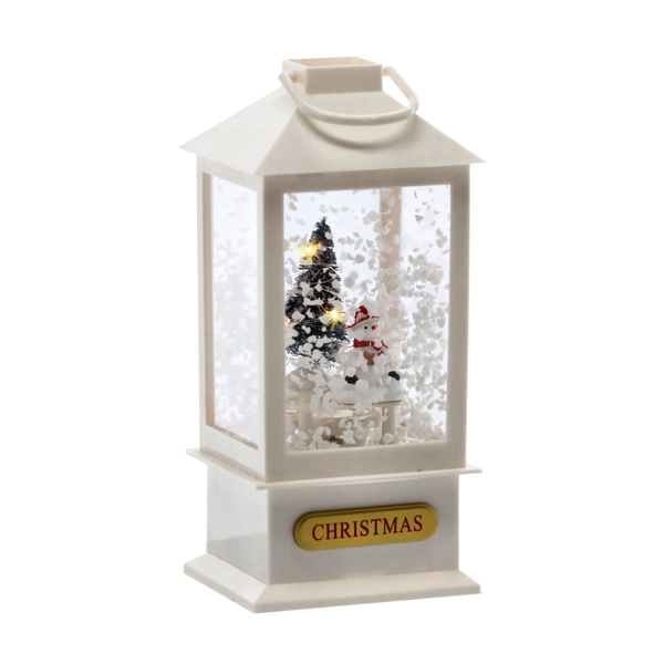 CHRISTMAS LANTERN 9 x 9 x 23 cm WITH LED LIGHT MUSIC BOX - WHITE WITH SNOWMAN / RED WITH SANTA