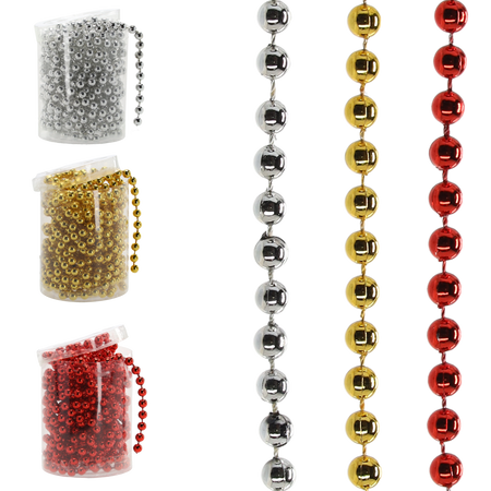 GARLAND 5 M BEADS 6 MM RED/GOLD/SILVER