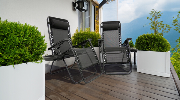 FOLDING GARDEN SUN LOUNGER WITH BASE, POCKET AND HEADREST BLACK