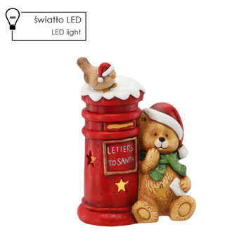 FIGURKA BOŻONAR. - MIŚ ZE SKRZYNKĄ NA LISTY 27 X 18 X 37,5 CM LED *1018