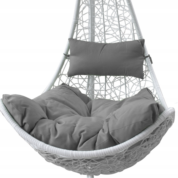 FOTEL WISZĄCY BIAŁY, PODUSZKA - CIEMNOSZARA , RAMA - BIAŁA, POŁÓWKA