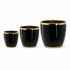SET OF 3 CERAMIC PLANT POT COVERS BLACK WITH GOLD RIM