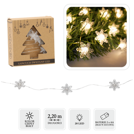 LED LIGHT CHAIN - SNOWFLAKES 20 L BATTERY-POWERED